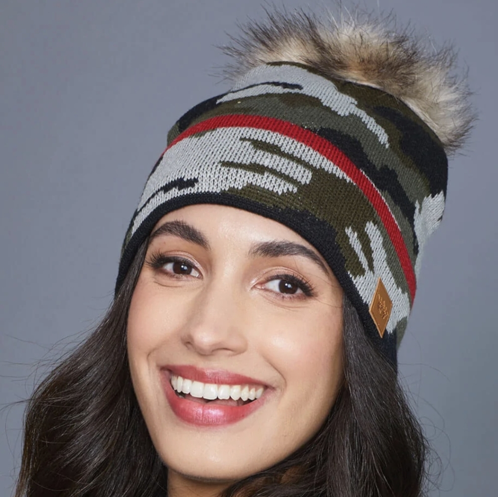 NWOT Panache Camo Beanie with Faux Fur Pom Pom